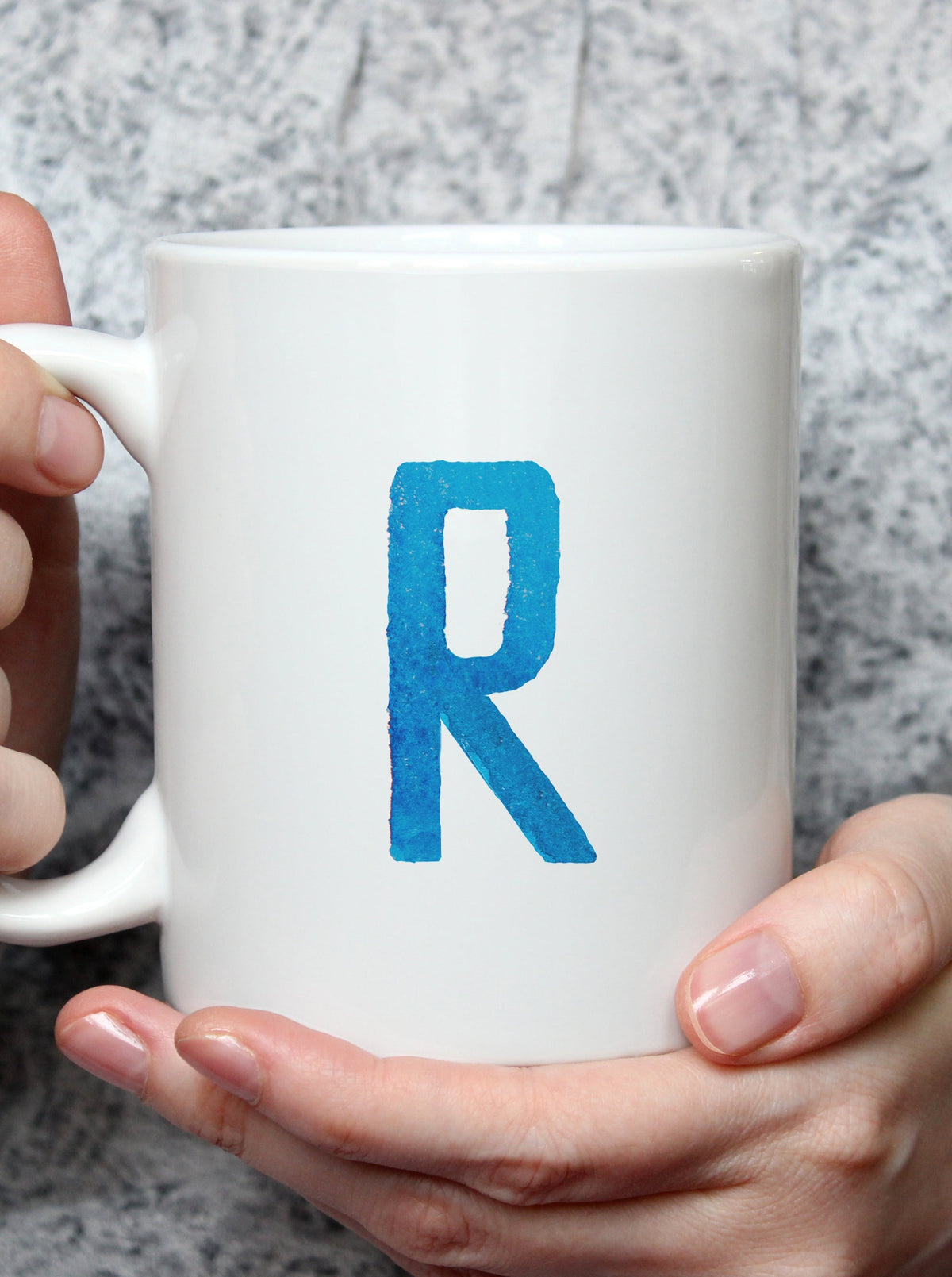 blue watercolor initial letter personalized coffee mug