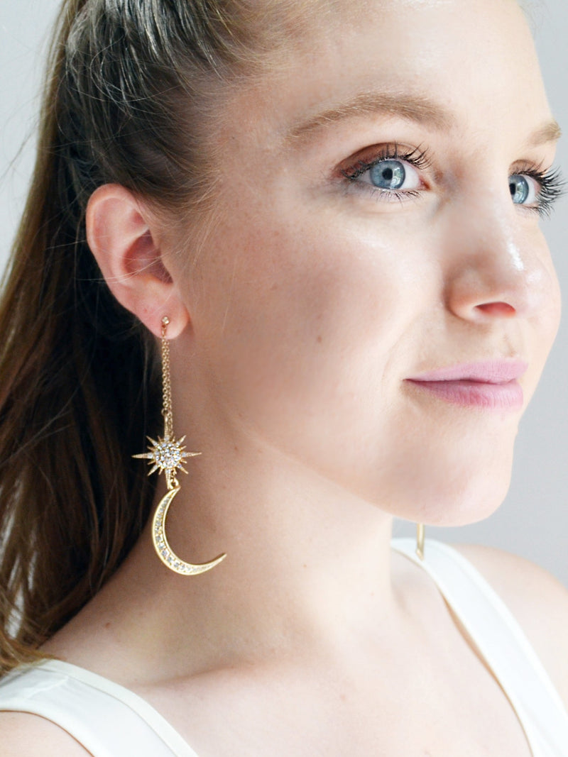 celestial moon and star drop dangle earrings