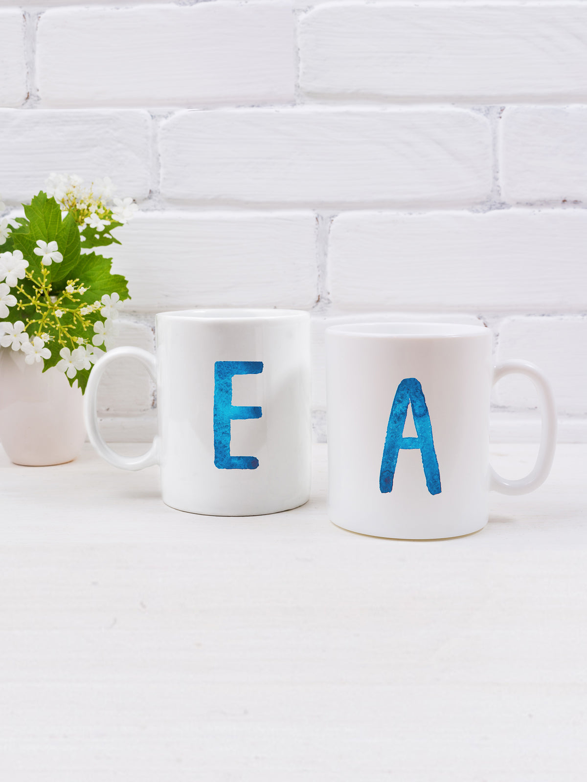 blue watercolor initial letter personalized coffee mug