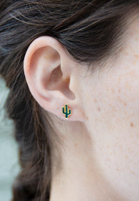 green and gold cactus dainty stud earrings 