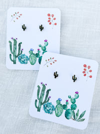 cactus dainty stud earrings cactus plant card