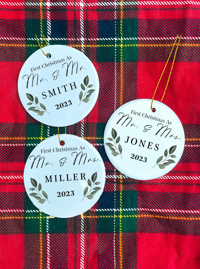 Custom Mr. and Mrs. 1st Christmas Ornament 