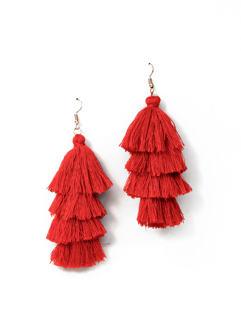 fiesta fun red statement tassel earrings