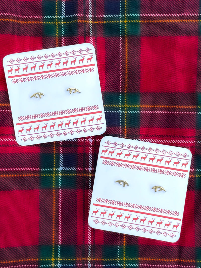 Red and White Nordic design card 3.5 x 3.5 with gold deer antler studs inside a black gift box