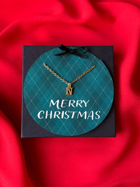 Merry Christmas green argyle letter necklace card