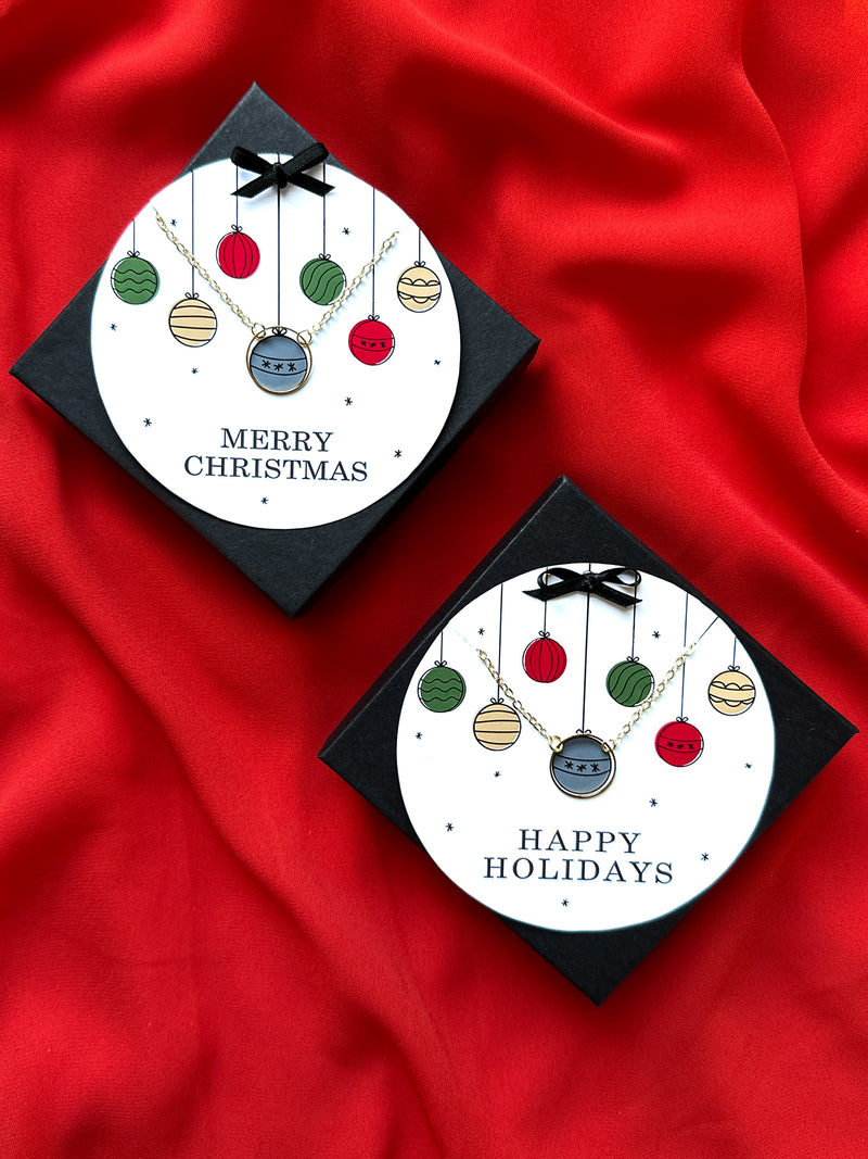 merry christmas and happy holidays ornament circle necklace