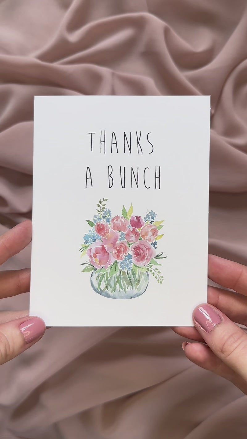 video with piano music. Thanks A Bunch Spring Thank You Greeting Card Set,Gift for Friend,Easter Card,Floral Spring Card,Flower Card,Mother's Day Card Made in USA Beautiful rose and blue colored flwers in a vase centered on a white card. Black lettering