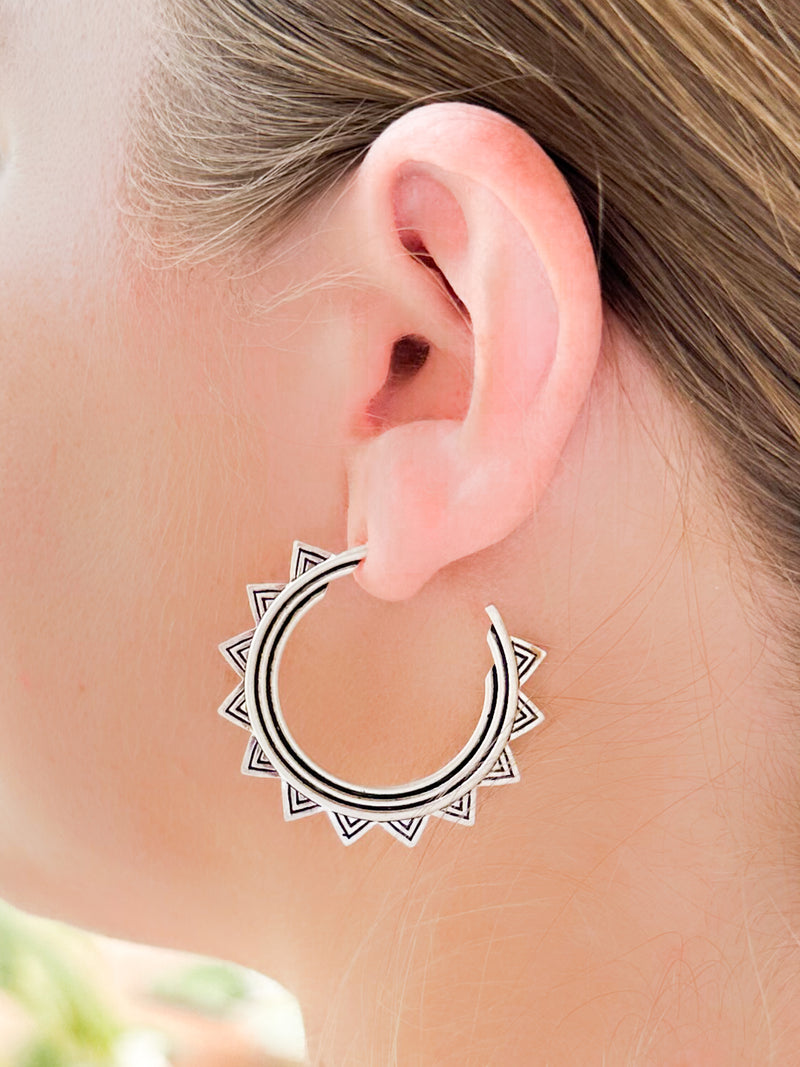 sun silver hoop earrings