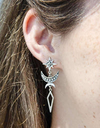 boho silver statement celestial drop earrings