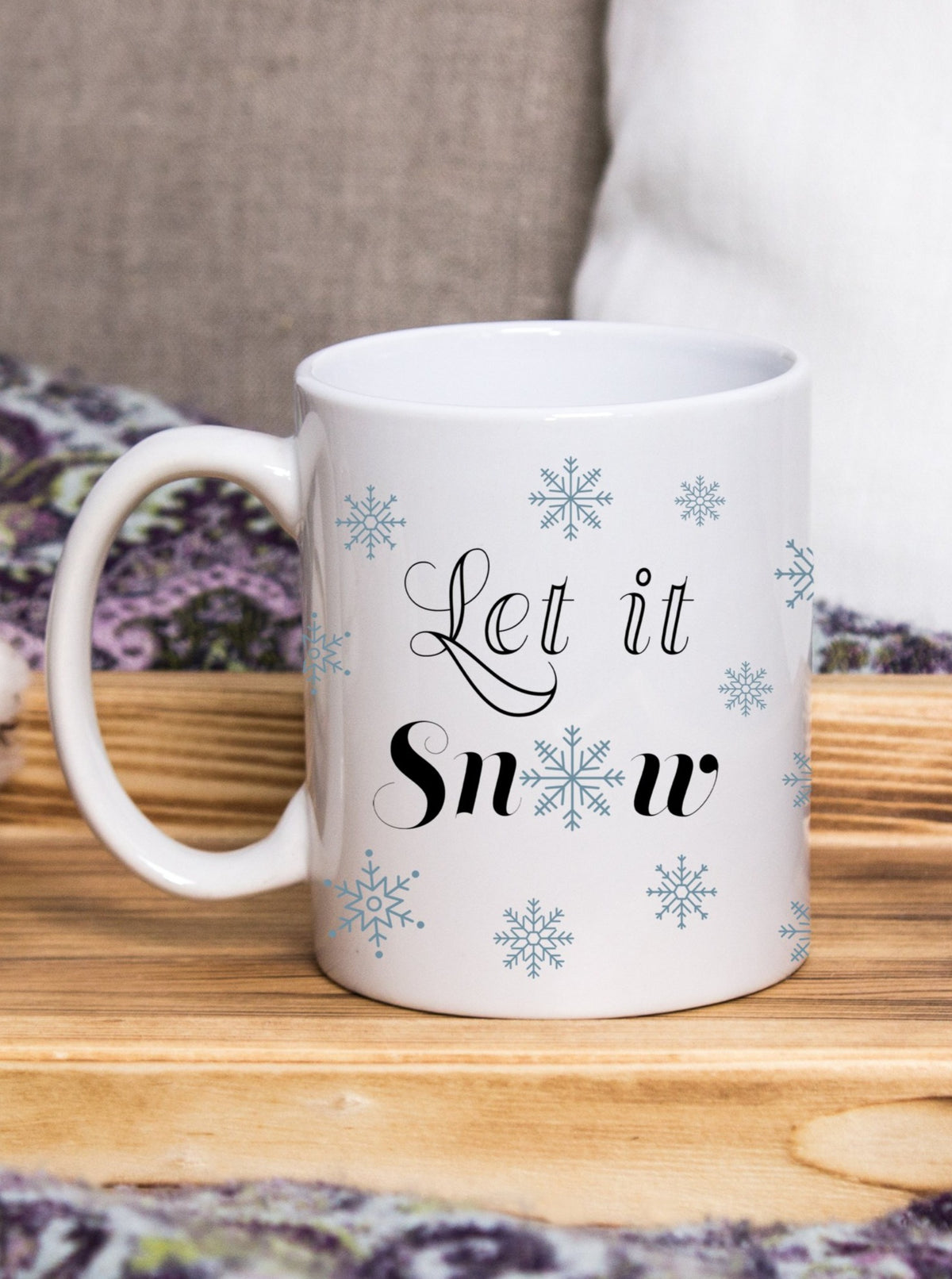 let it snow coffee mug,  snowflake coffee mug, winter mug