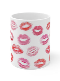 lipstick kisses hearts coffee mug