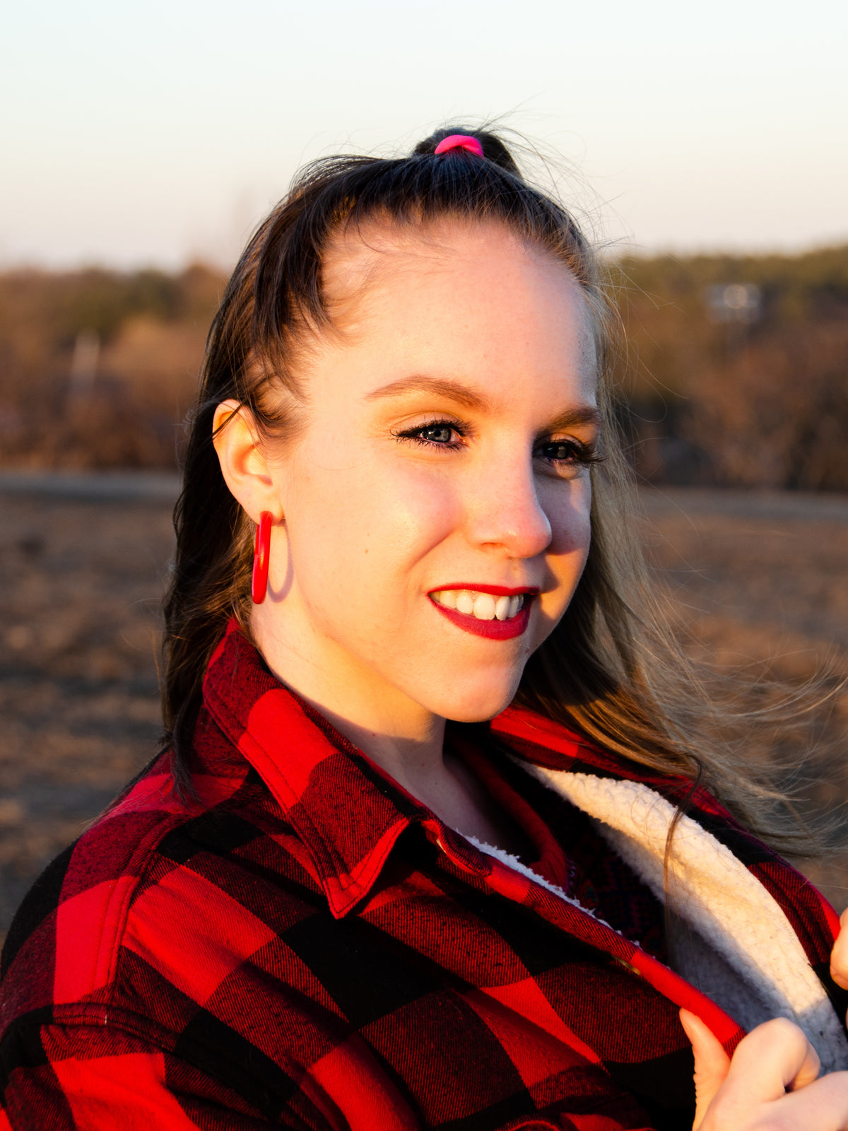 trendy light weight lucite red hoops