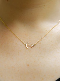 24K Gold Anchor Charm Pendant on Sterling Silver 925 Delicate Chain 