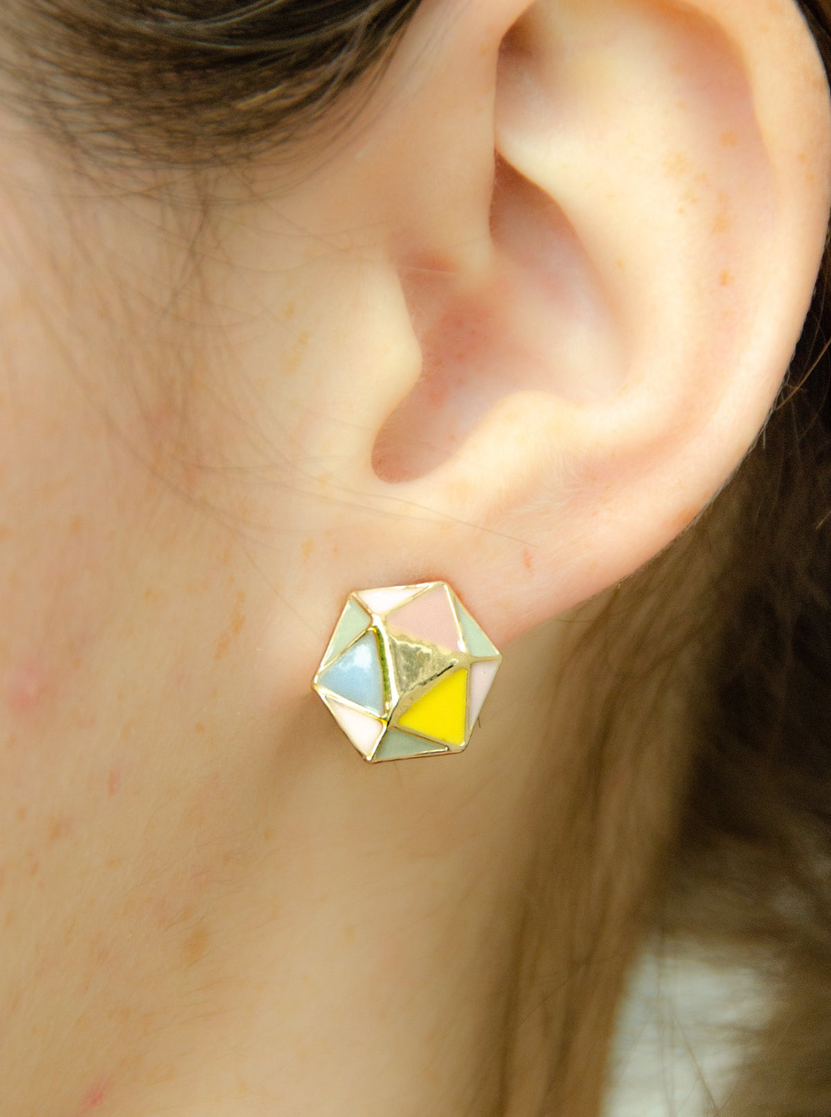 pastel geometric hexagon stud earrings S925 Sterling Silver