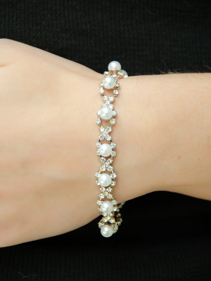 pearl crystal clusters on a silver chain bracelet