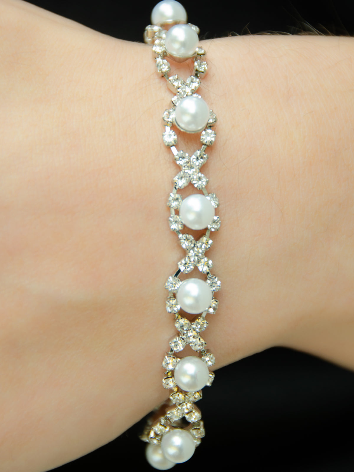 pearl crystal clusters on a silver chain bracelet