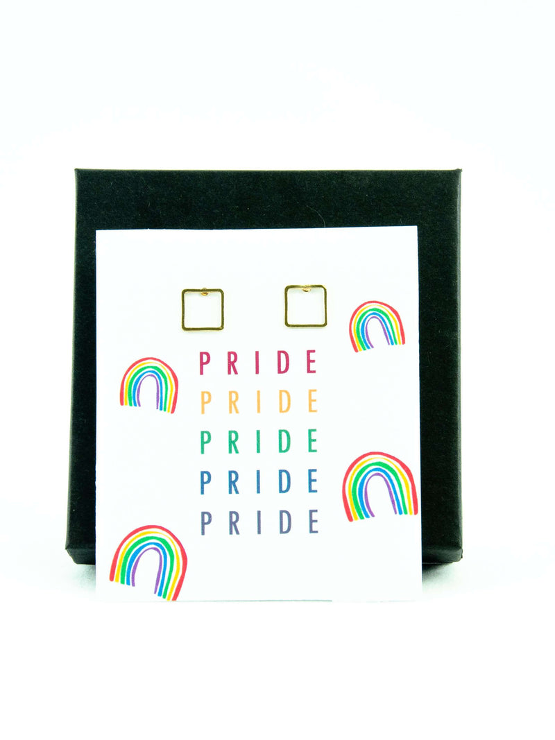 Happy Pride Month LGBTQ Square Stud Earrings Gift, LGBTQ Pride Jewelry Gifts, Love is Love, Gay Pride Rainbow Earrings