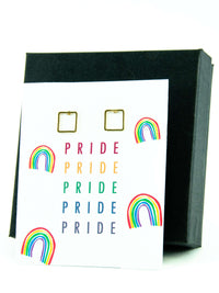 Happy Pride Month LGBTQ Square Stud Earrings Gift, LGBTQ Pride Jewelry Gifts, Love is Love, Gay Pride Rainbow Earrings