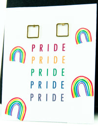 Happy Pride Month LGBTQ Square Stud Earrings Gift, LGBTQ Pride Jewelry Gifts, Love is Love, Gay Pride Rainbow Earrings