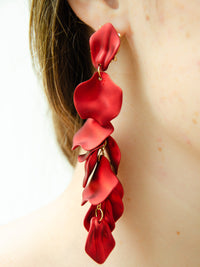 Long Red Rose Petal Dangle lightweight acrylic tassel statement earrings