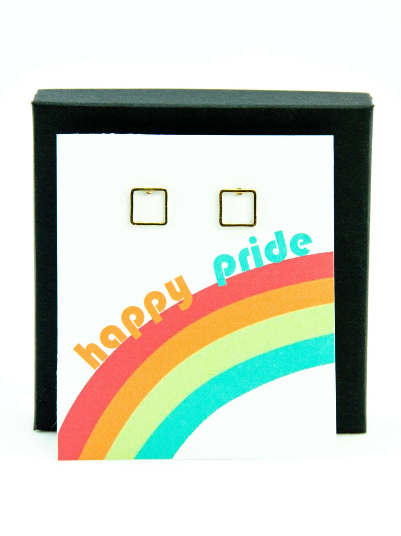 Happy Pride Month LGBTQ Square Stud Earrings Gift, LGBTQ Pride Jewelry Gifts, Love is Love, Gay Pride Rainbow Earrings