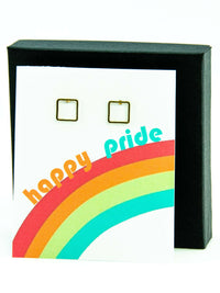 Happy Pride Month LGBTQ Square Stud Earrings Gift, LGBTQ Pride Jewelry Gifts, Love is Love, Gay Pride Rainbow Earrings