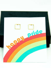 Happy Pride Month LGBTQ Square Stud Earrings Gift, LGBTQ Pride Jewelry Gifts, Love is Love, Gay Pride Rainbow Earrings