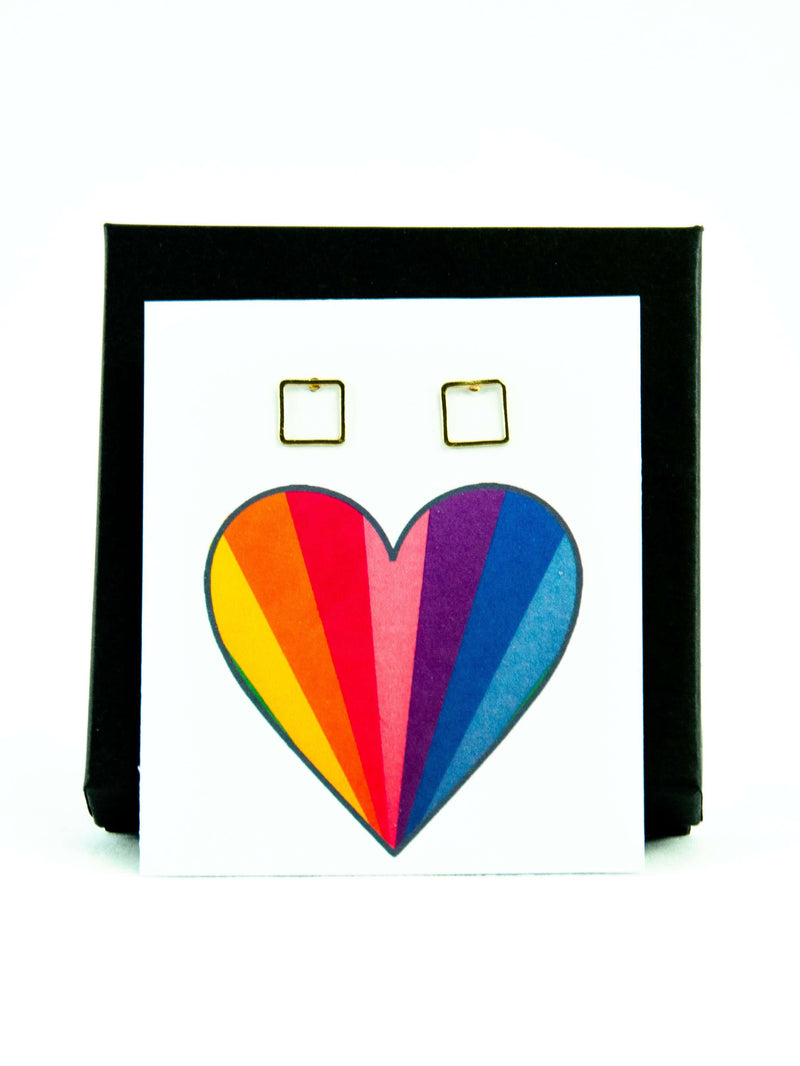 Happy Pride Month LGBTQ Square Stud Earrings Gift, LGBTQ Pride Jewelry Gifts, Love is Love, Gay Pride Rainbow Earrings