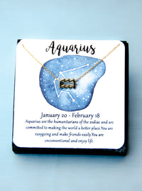 zodiac Aquarius astrological necklace on horoscope card