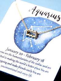 zodiac Aquarius astrological necklace on horoscope card