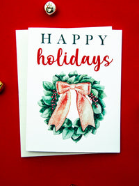 Happy Holidays Wreath Card Set,Holiday Chrismas Wreath Cards,Handmade Holiday Greeting Cards,Holiday Season Greetings Card,Made in USA