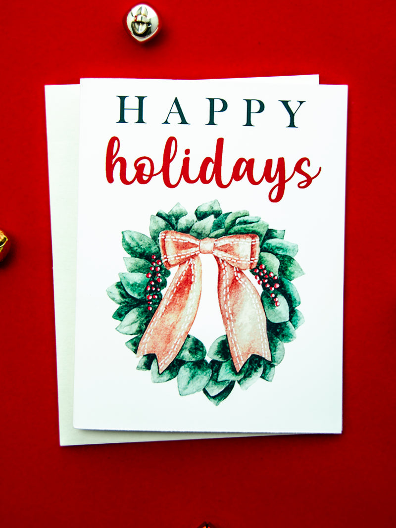 Happy Holidays Wreath Card Set,Holiday Chrismas Wreath Cards,Handmade Holiday Greeting Cards,Holiday Season Greetings Card,Made in USA