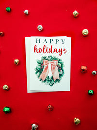 Happy Holidays Wreath Card Set,Holiday Chrismas Wreath Cards,Handmade Holiday Greeting Cards,Holiday Season Greetings Card,Made in USA