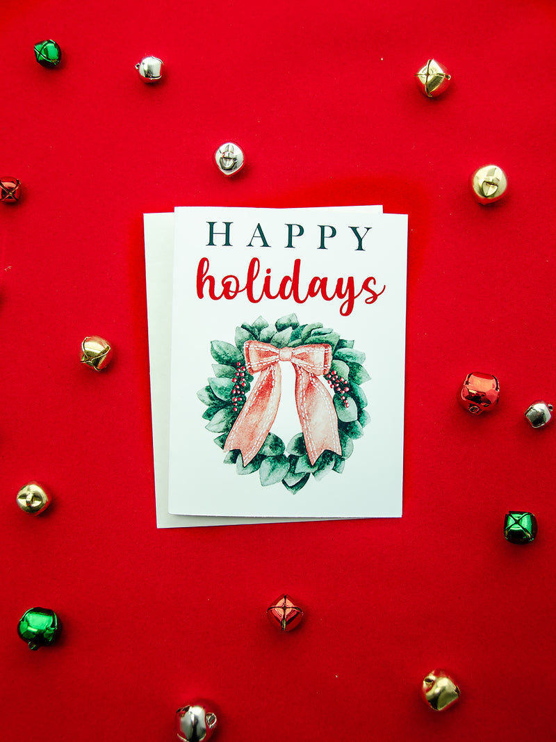 Happy Holidays Wreath Card Set,Holiday Chrismas Wreath Cards,Handmade Holiday Greeting Cards,Holiday Season Greetings Card,Made in USA