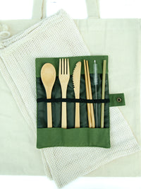 Eco-Friendly 12 Piece Sustainable Travel Kit Gift Box,Reusable Bamboo Utensil Cutlery Set,Reusable Telescopic Travel Straw,Cotton Canvas Bag