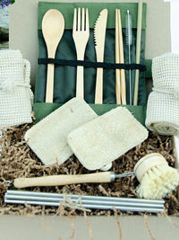 Zero Waste Eco-Friendly 16 Piece Sustainable Kitchen Kit Gift Box,Reusable Bamboo Utensil Set,Reusable Straw Set,Reusable Bags, Eco Sponges