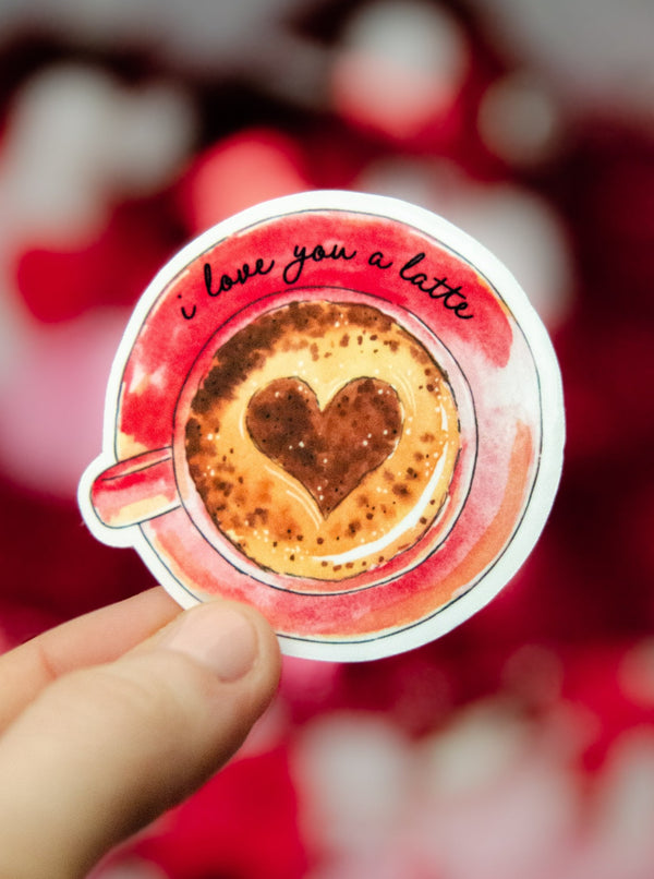 i love you a latte coffee sticker, latte in red cup sticker