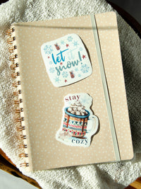 let it snow winter hot chocolate snowflake sticker, vinyl sticker