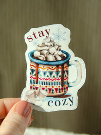 stay cozy hot chocolate winter sticker, hot chocolate decal