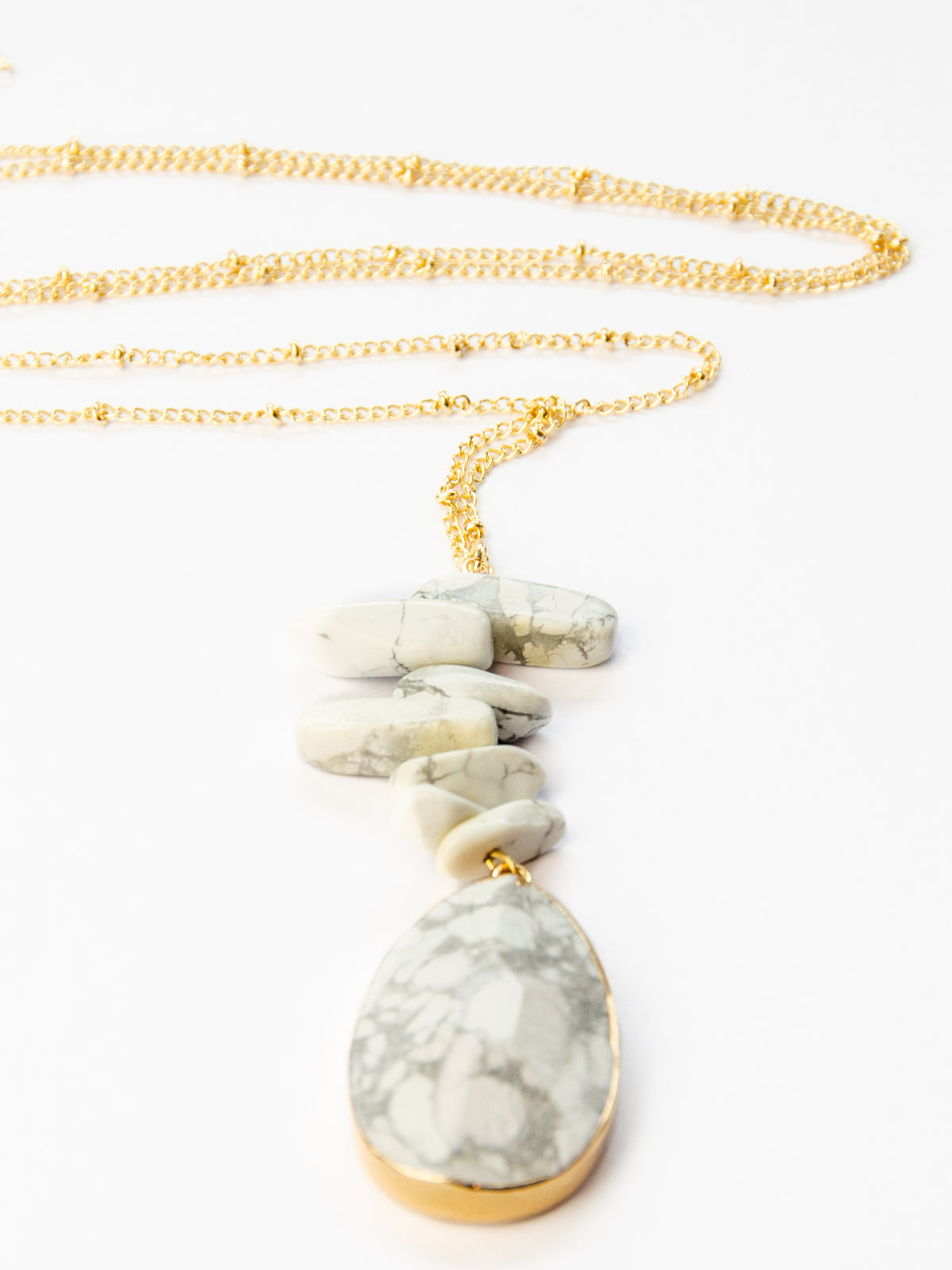 White Marble Stone Slice Pendant Necklace, Layered Necklaces, Boho Jewelry