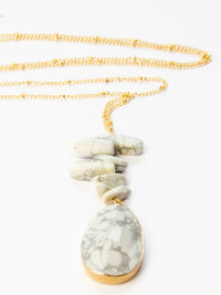 White Marble Stone Slice Pendant Necklace, Layered Necklaces, Boho Jewelry