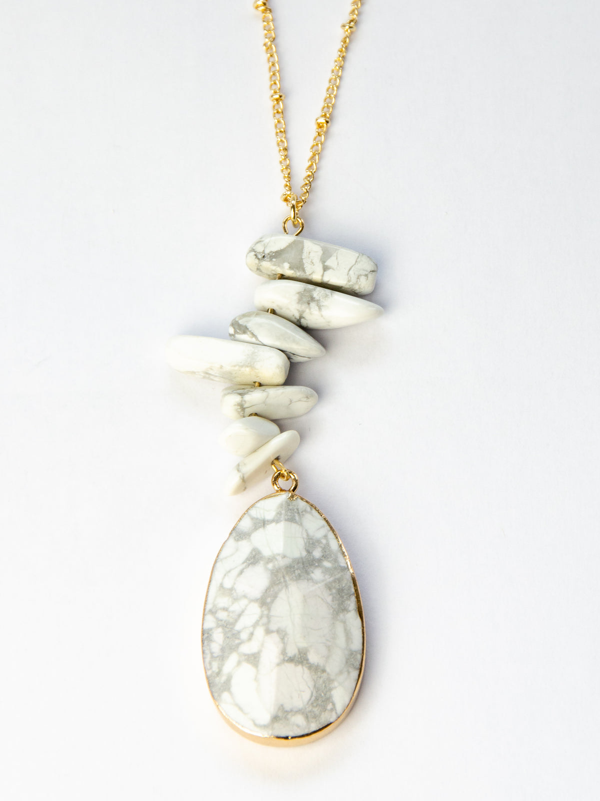 White Marble Stone Slice Pendant Necklace, Layered Necklaces, Boho Jewelry