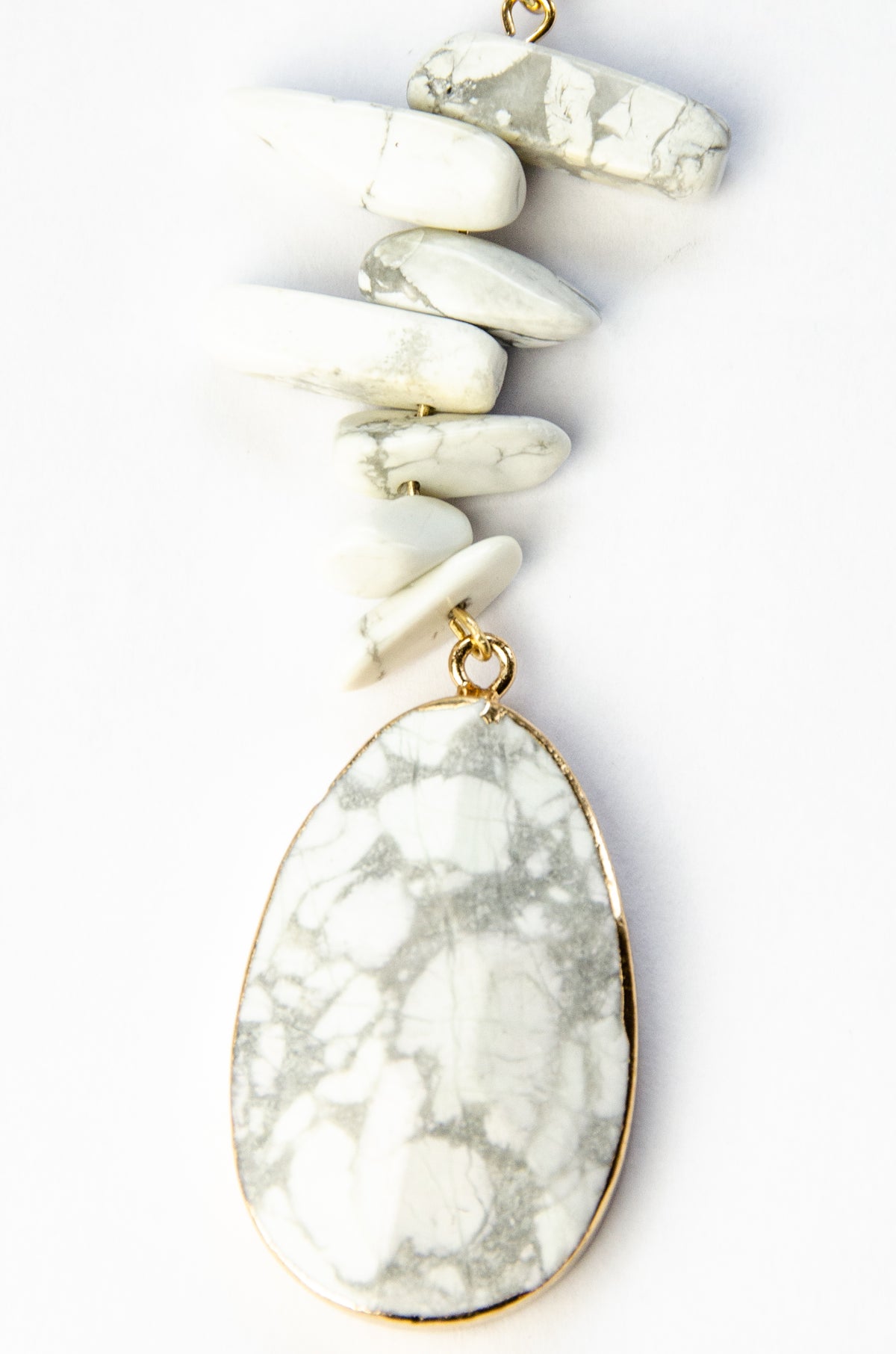 White Marble Stone Slice Pendant Necklace, Layered Necklaces, Boho Jewelry