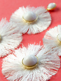 white statement tassel fan trendy earrings 