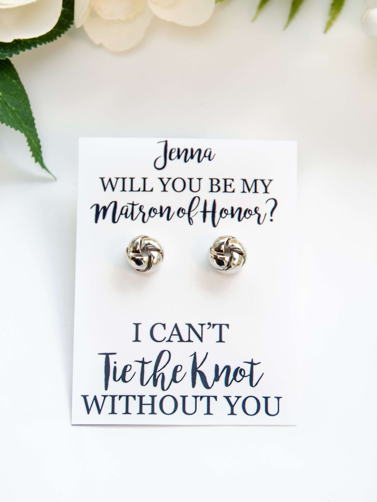 Tie the Knot Earrings Matron of Honor Proposal Gift,Personalized Bridal Party Gift,Bridesmaid Wedding Jewelry