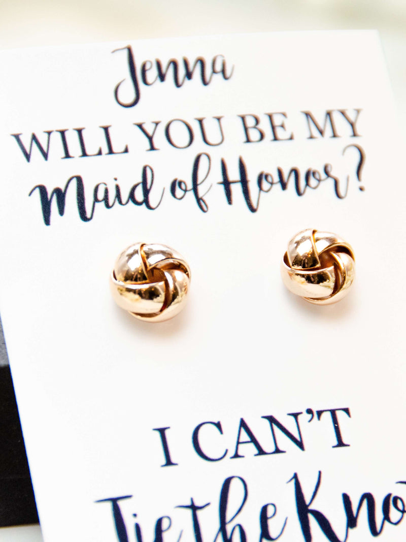 Tie the Knot Earrings Maid of Honor Proposal Gift,Personalized Bridal Party Gift,Bridesmaid Wedding Jewelry