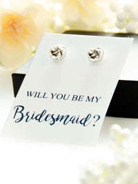 Will You Be My Bridesmaid Personalized Gold Tie the Knot Earrings Proposal Gift,Bridal Party Wedding Jewelry,Custom Silver Bridal Earrings