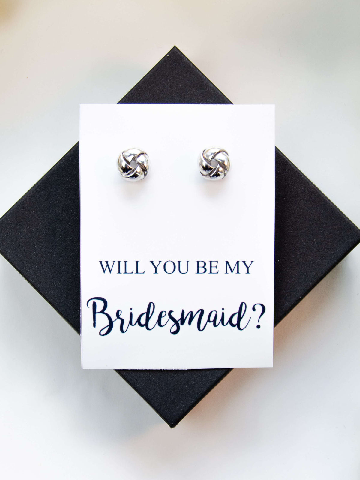 Will You Be My Bridesmaid? Silver Proposal Knot Earrings