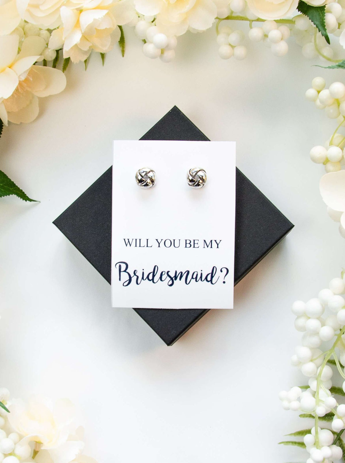 Will You Be My Bridesmaid Personalized Gold Tie the Knot Earrings Proposal Gift,Bridal Party Wedding Jewelry,Custom Silver Bridal Earrings