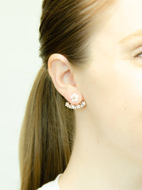 dainty floral two piece stud earrings, flower jewel studs